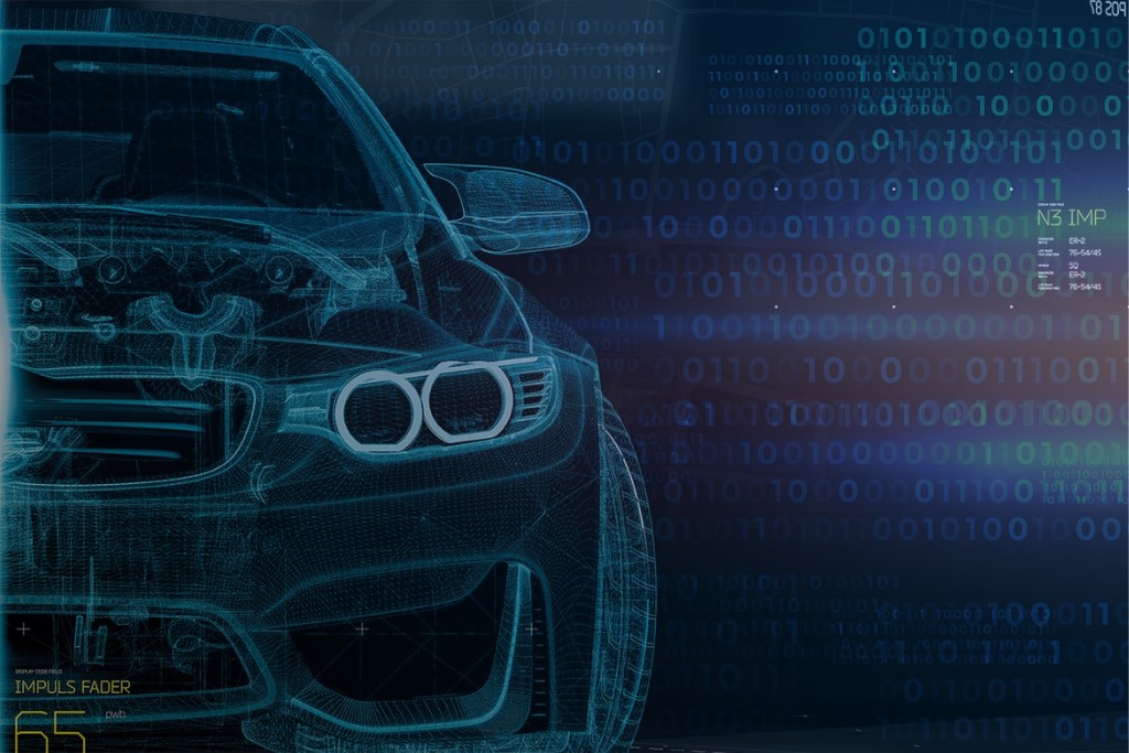 X-ray view of a car with binary code
